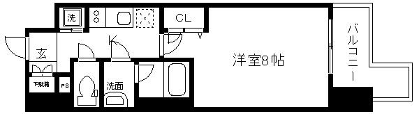 ベラジオ五条堀川II(1K/7階)の間取り写真
