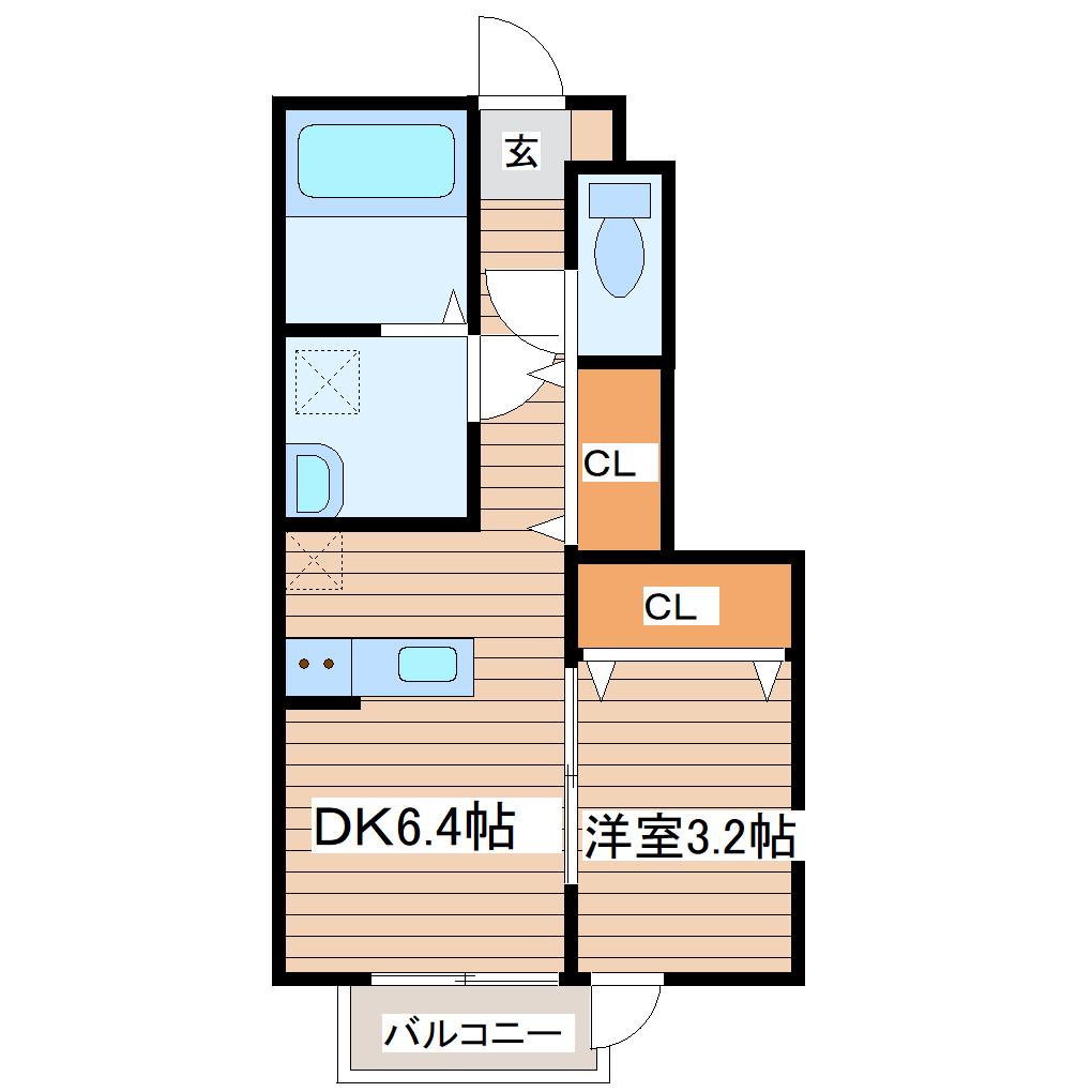フォレス北仙台II(1DK/1階)の間取り写真