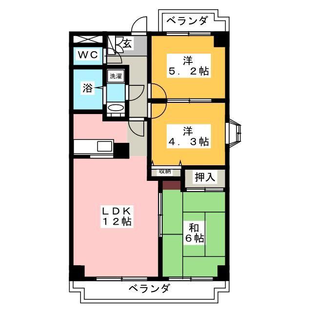 グリーンウッド(3LDK/1階)の間取り写真