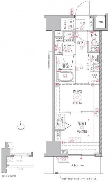 クレイシアIDZ江戸川橋(2K/7階)の間取り写真
