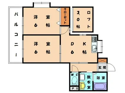 エクセル和白A(2DK/2階)の間取り写真