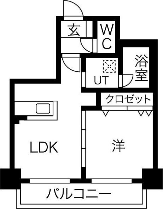 クラッセ北大前(1DK/11階)の間取り写真