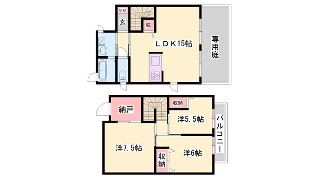 VILLA COURT MIKI(3LDK/1階)の間取り写真