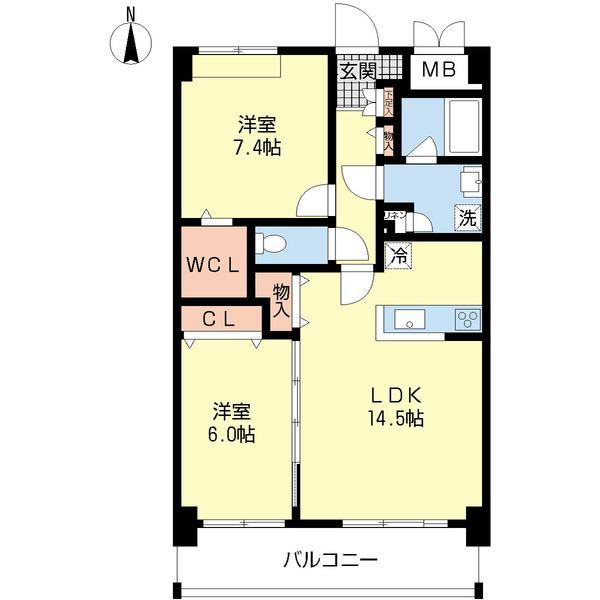 メゾンラディウス(2LDK/6階)の間取り写真