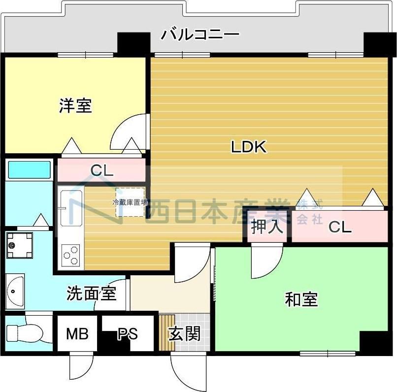 ネオハイツ薬院(2LDK/10階)の間取り写真