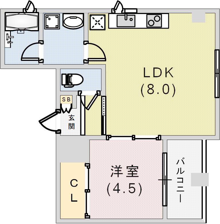 クレール西多聞通(1LDK/3階)の間取り写真