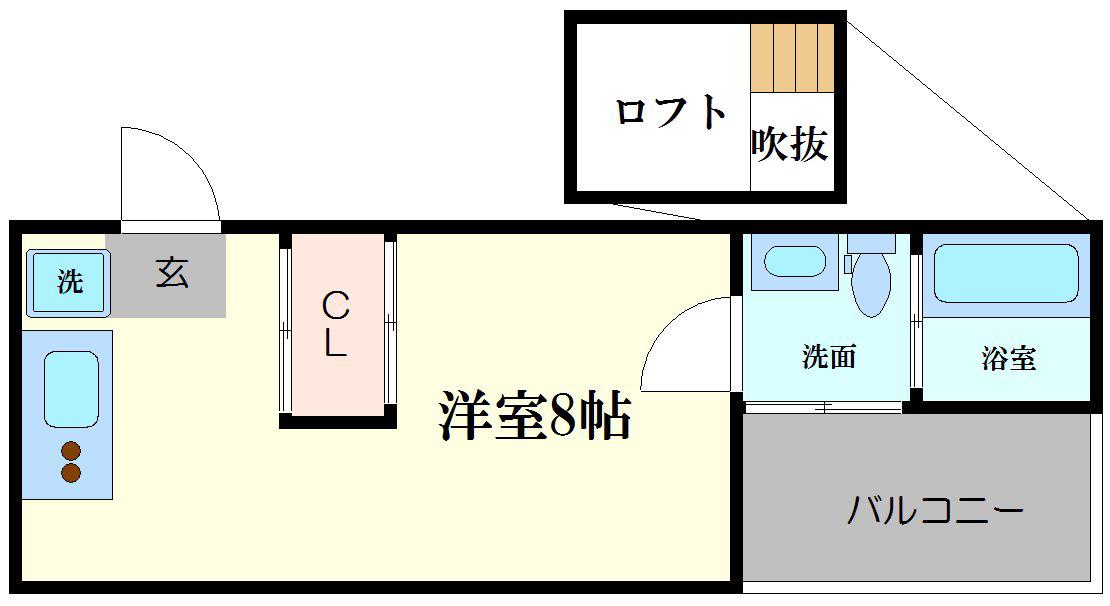 地下鉄中央線 弁天町駅 徒歩6分 8階建 築19年(ワンルーム/3階)の間取り写真