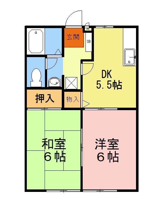 グランデサカイA(2DK/2階)の間取り写真
