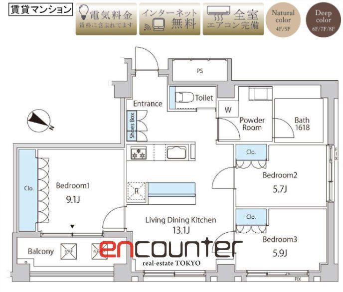 TKB高尾稲荷(3LDK/4階)の間取り写真