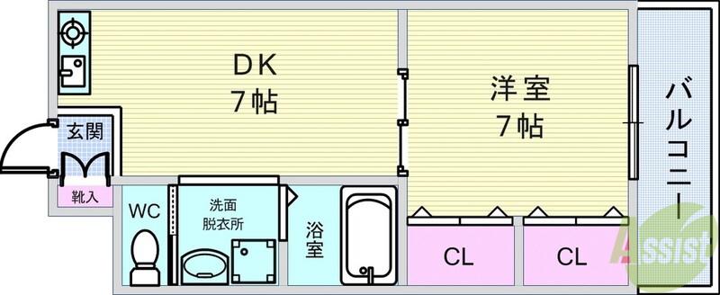 チェリーヒル刀根山(1DK/1階)の間取り写真