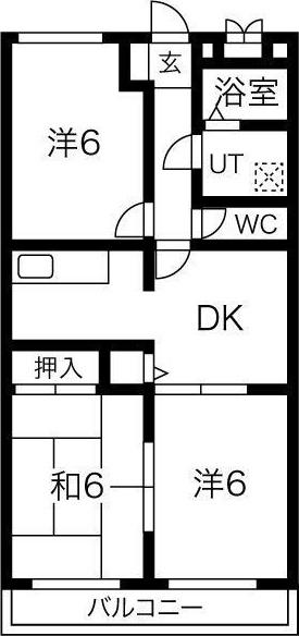 ハーモニーマンションA棟(3DK/1階)の間取り写真