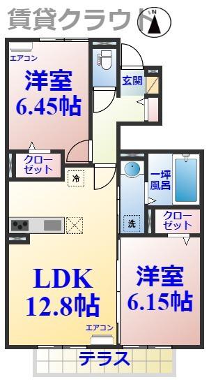 メゾン・ソレイユII(2LDK/1階)の間取り写真