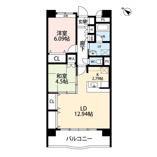 フェリシア柳都(2LDK/9階)の間取り写真