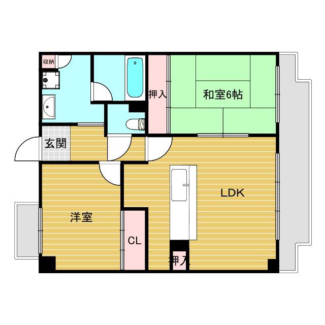 シャトー三木第3(2LDK/1階)の間取り写真