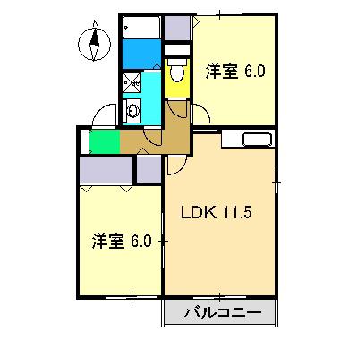 モンテ・デルソーレB棟(2LDK/2階)の間取り写真