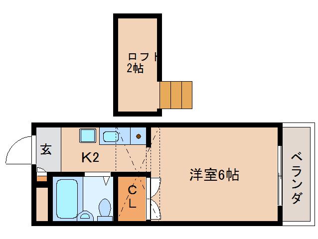 ホワイトエル(1K/2階)の間取り写真