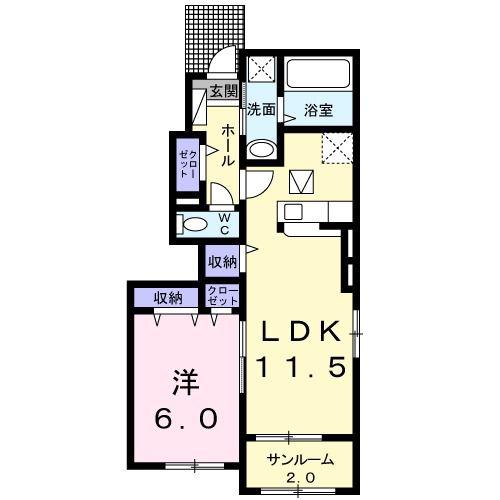 フィオーレA(1LDK/1階)の間取り写真