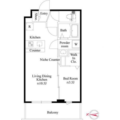CRESCENT COURT(1LDK/2階)の間取り写真