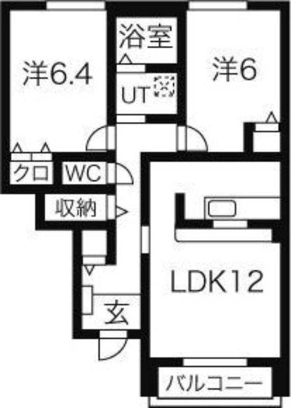 ウエストパル城南 A棟(2LDK/1階)の間取り写真