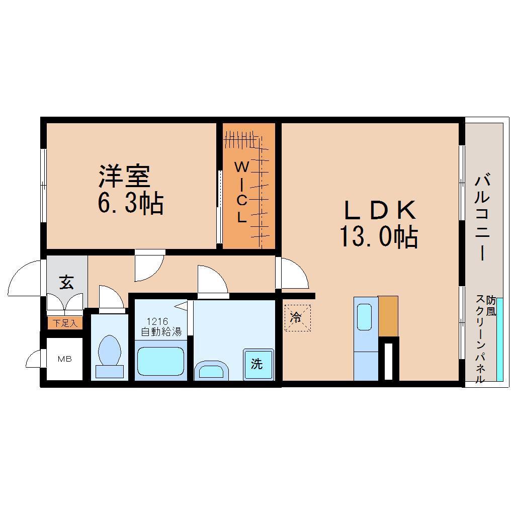 パークサイド北安田(1LDK/2階)の間取り写真