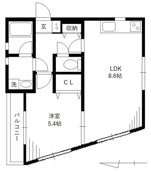 メルベイユ イシイIII(1LDK/1階)の間取り写真
