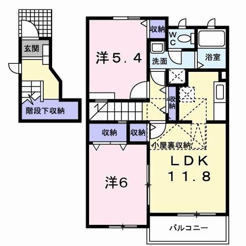 エクセレント・ヴィラC(2LDK/2階)の間取り写真
