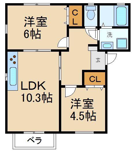 エクセレント・ヤマモト(2LDK/2階)の間取り写真
