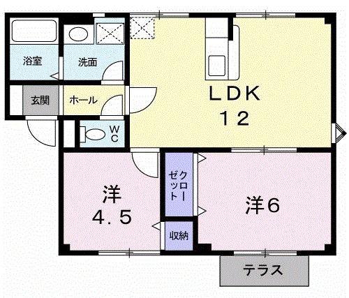 メゾン花梨II(2LDK/1階)の間取り写真