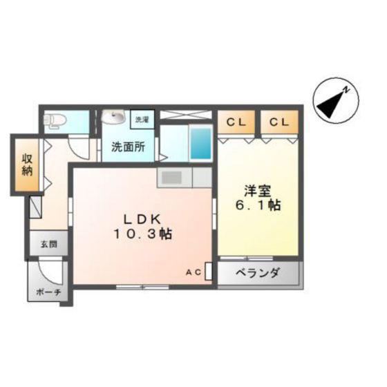 ビバーチェ窪新町(1LDK/1階)の間取り写真