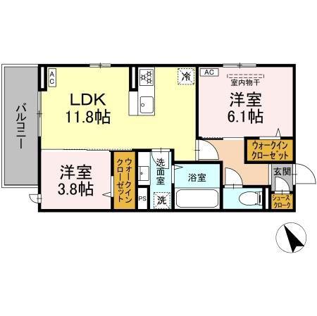 トリシア野多目I I(2LDK/3階)の間取り写真