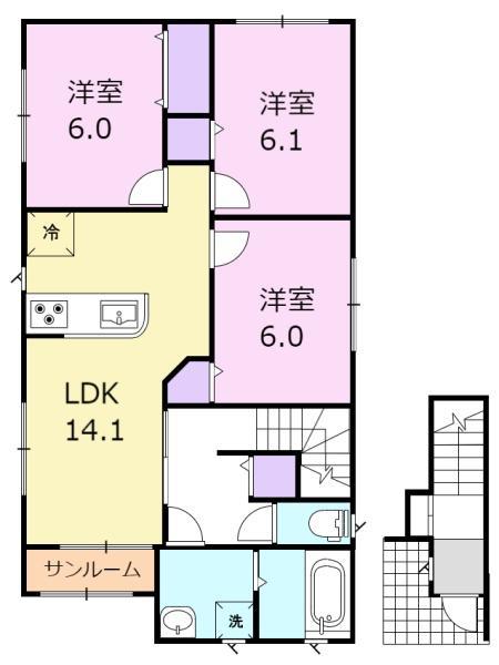 VIVI下堀 B(3LDK/2階)の間取り写真