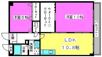 ルミエール板付(2LDK/3階)の間取り写真
