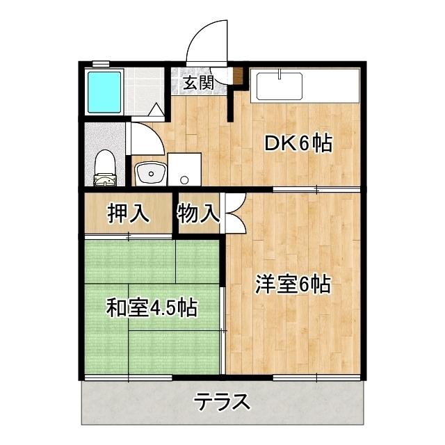 れいろうハイツ1号(2DK/1階)の間取り写真