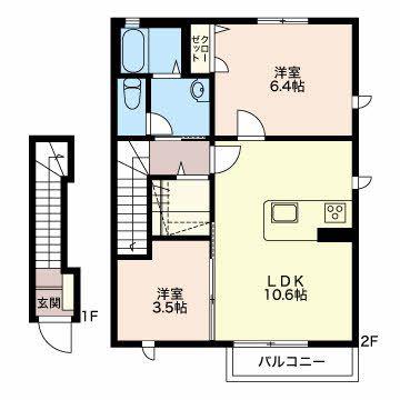 PASTELLO(2LDK/2階)の間取り写真