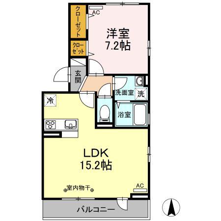 シャティKII(1LDK/2階)の間取り写真