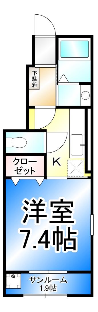 ライブタウンたかだ(1K/1階)の間取り写真