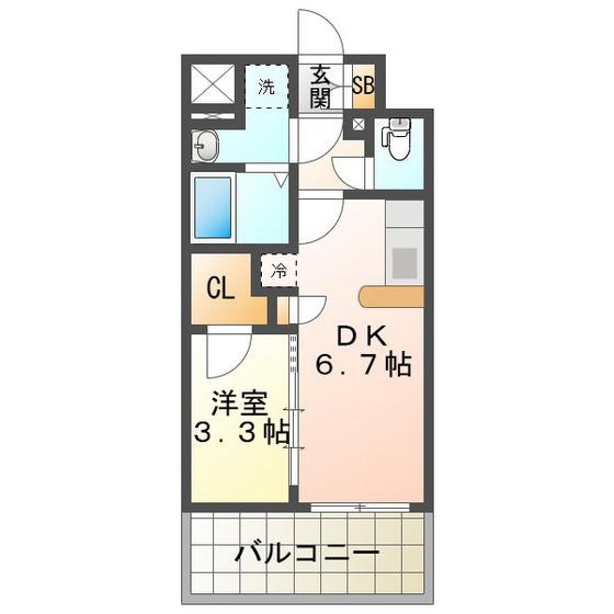 S‐RESIDENCE四日市安島ALOGGIO(1DK/7階)の間取り写真