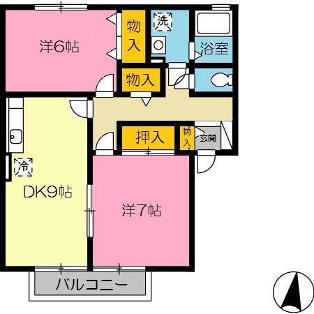 サンロイヤルA棟(2DK/2階)の間取り写真