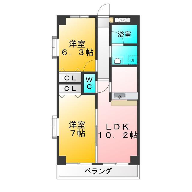 ル・ボンヌール(2LDK/3階)の間取り写真