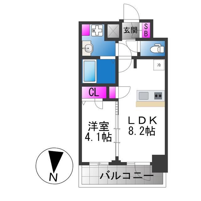 プレリス大阪今里サヴィア(1LDK/14階)の間取り写真