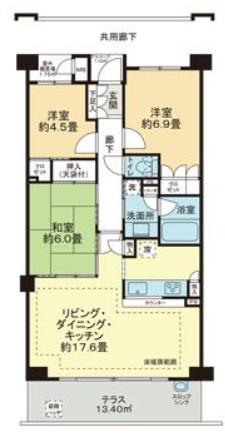 パークハウス三ツ沢ヒルトップテラス(3LDK/1階)の間取り写真