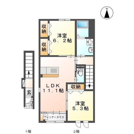 リバティハイツ・美(2LDK/2階)の間取り写真