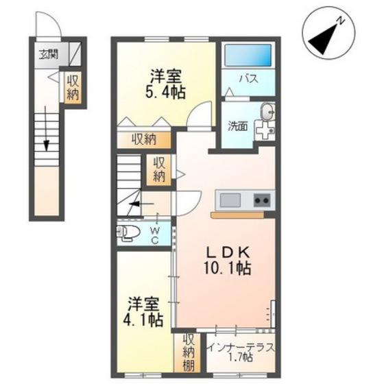 ルミーナ開成(2LDK/2階)の間取り写真
