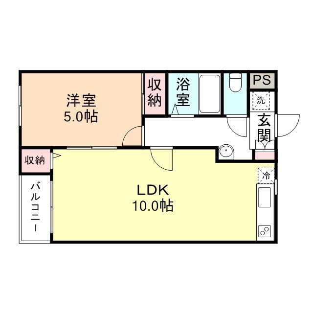 ソレイユ能町南(1LDK/2階)の間取り写真