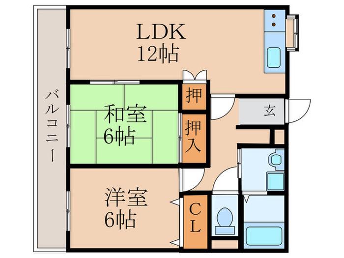 ハピネス吉富(2LDK/1階)の間取り写真