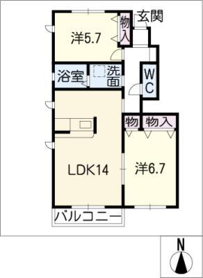 ホープ上宿(2LDK/1階)の間取り写真
