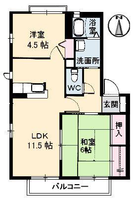 クレール梅林 B棟(2LDK/2階)の間取り写真