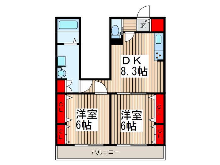 イーストパークURAWAIII(2DK/3階)の間取り写真
