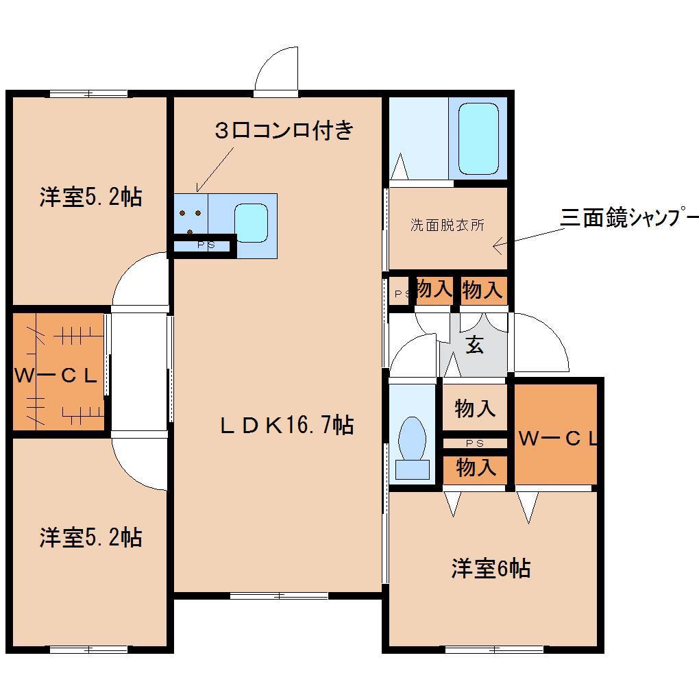 NAGOMI 壱番館(3LDK/2階)の間取り写真