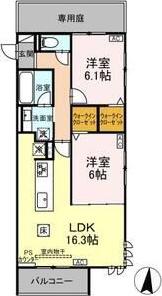 グラシア広路本町(2LDK/1階)の間取り写真